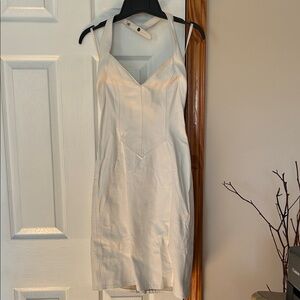 Hugo Buscati (vintage)white leather Halter Mini Dress.